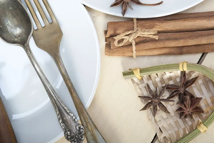 Framed Print : Rustic Table Set Print with Spices and Utensils Framed Print : Rustic Table Set Print with Spices and Utensils