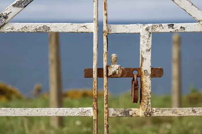Framed Print : Rusty Padlock Print with Coastal Landscape Framed Print : Rusty Padlock Print with Coastal Landscape