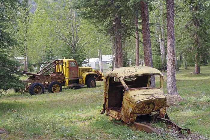Framed Print : Two Rusty Vehicles in a Yukon Forest Clearing Print Framed Print : Two Rusty Vehicles in a Yukon Forest Clearing Print
