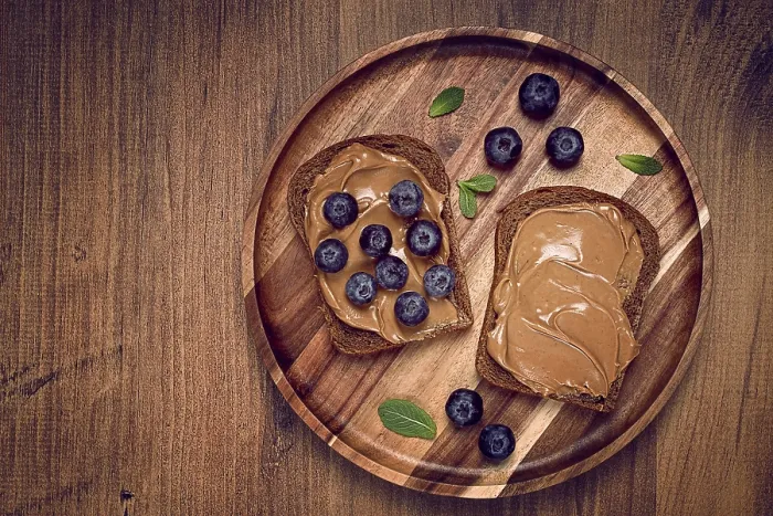 Framed Print : Rye Bread with Peanut Paste and Fresh Blueberries Print Framed Print : Rye Bread with Peanut Paste and Fresh Blueberries Print