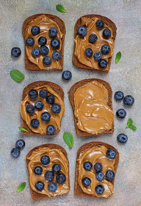 Framed Print : Rye Bread with Peanut Paste and Blueberries Print Framed Print : Rye Bread with Peanut Paste and Blueberries Print