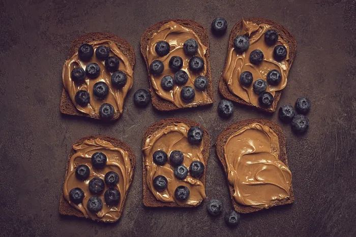 Framed Print : Rye Bread with Peanut Paste and Blueberries Print Framed Print : Rye Bread with Peanut Paste and Blueberries Print