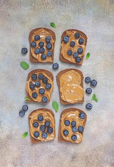 Framed Print : Rye Bread with Peanut Paste and Blueberries Print Framed Print : Rye Bread with Peanut Paste and Blueberries Print