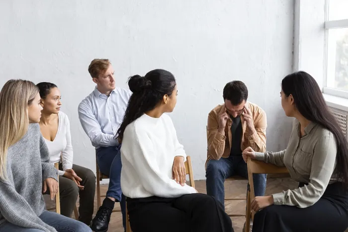 Framed Print : Sad Man Talking About His Issues Group Therapy Session Print Framed Print : Sad Man Talking About His Issues Group Therapy Session Print