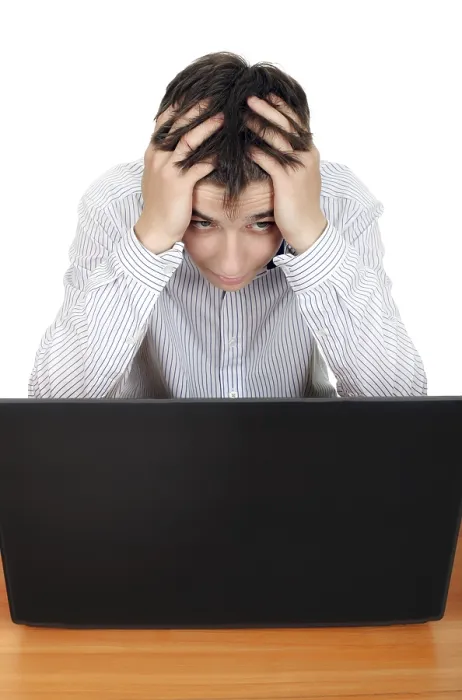 Framed Print : Sad and Troubled Young Man with Computer Print Framed Print : Sad and Troubled Young Man with Computer Print