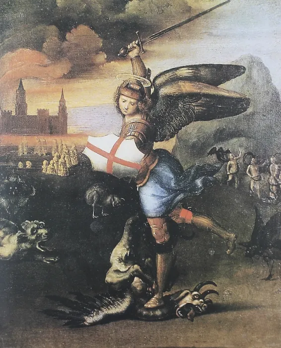Framed Print : Digitally Restored Print of Saint Michael Defeats the Dragon Framed Print : Digitally Restored Print of Saint Michael Defeats the Dragon