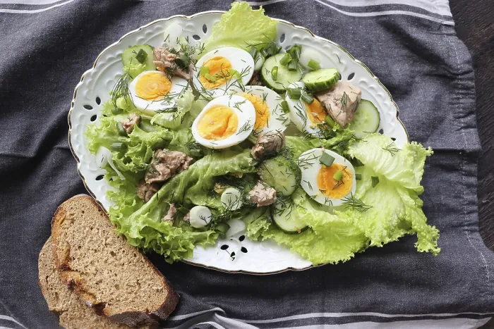 Framed Print : Print of Cod Liver and Egg Lettuce Salad Framed Print : Print of Cod Liver and Egg Lettuce Salad