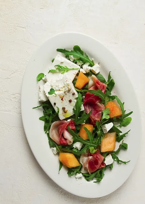 Framed Print : Salad Print: Melon, Prosciutto, Arugula and Cheese Framed Print : Salad Print: Melon, Prosciutto, Arugula and Cheese
