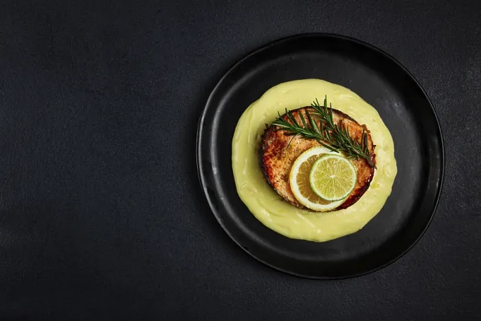 Framed Print : Salmon Steak Print, Fried Mashed Potatoes Framed Print : Salmon Steak Print, Fried Mashed Potatoes
