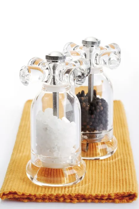 Framed Print : Salt and Pepper Mill Print on Orange Table Setting Framed Print : Salt and Pepper Mill Print on Orange Table Setting