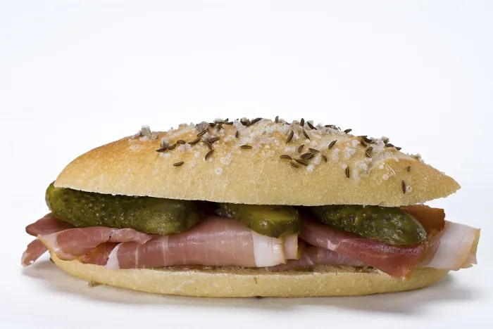 Framed Print : Salted Roll with Ham and Pickles Print Framed Print : Salted Roll with Ham and Pickles Print