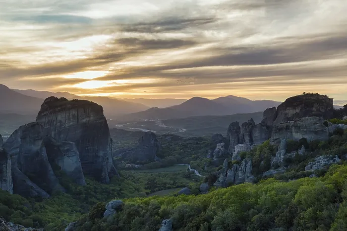 Framed Print : Meteora Sandstone Formations Print at Sunset Framed Print : Meteora Sandstone Formations Print at Sunset