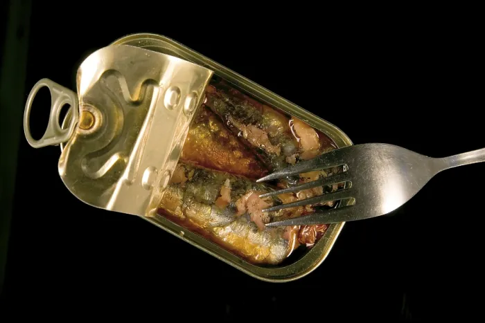 Framed Print : Sardines Tin with Fork Print Framed Print : Sardines Tin with Fork Print