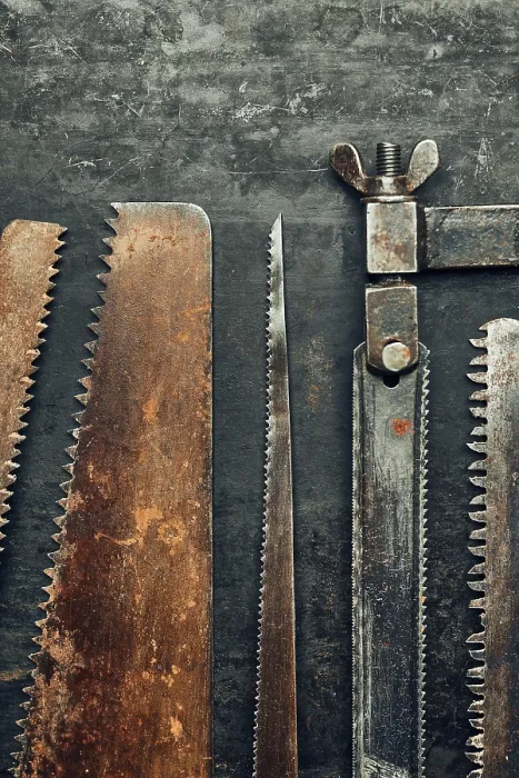 Framed Print : Rusty Saws on Metal Surface Print - Technical Background Framed Print : Rusty Saws on Metal Surface Print - Technical Background