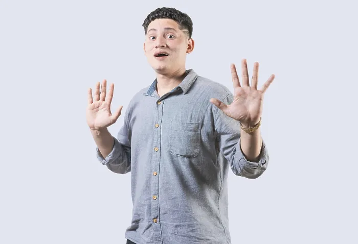 Framed Print : Scared Man with Raised Hands Print Framed Print : Scared Man with Raised Hands Print