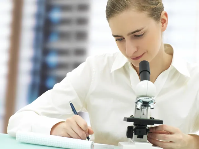 Framed Print : Scientist Working with a Microscope Print Framed Print : Scientist Working with a Microscope Print