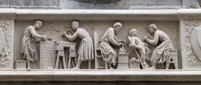 Framed Print : Detail of the sculptors and architects at work Print, Orsanmichele Church, Florence Framed Print : Detail of the sculptors and architects at work Print, Orsanmichele Church, Florence