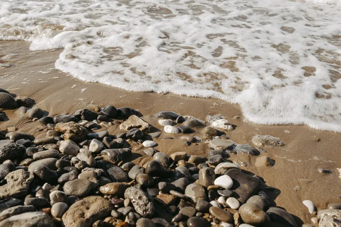 Framed Print : Seashore on the Pebble Beach Print Framed Print : Seashore on the Pebble Beach Print