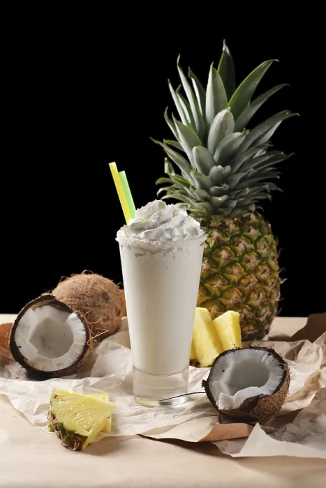 Framed Print : Selective Focus Print: Coconut Cocktail on Wooden Table Framed Print : Selective Focus Print: Coconut Cocktail on Wooden Table