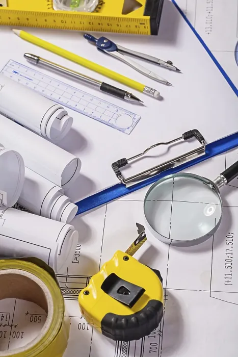 Framed Print : Architect Tools on Blueprint Print Framed Print : Architect Tools on Blueprint Print