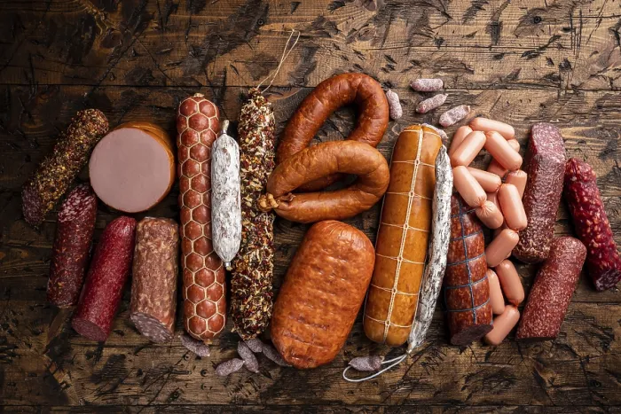 Framed Print : Set of Sausages Print with Basil and Spices Framed Print : Set of Sausages Print with Basil and Spices