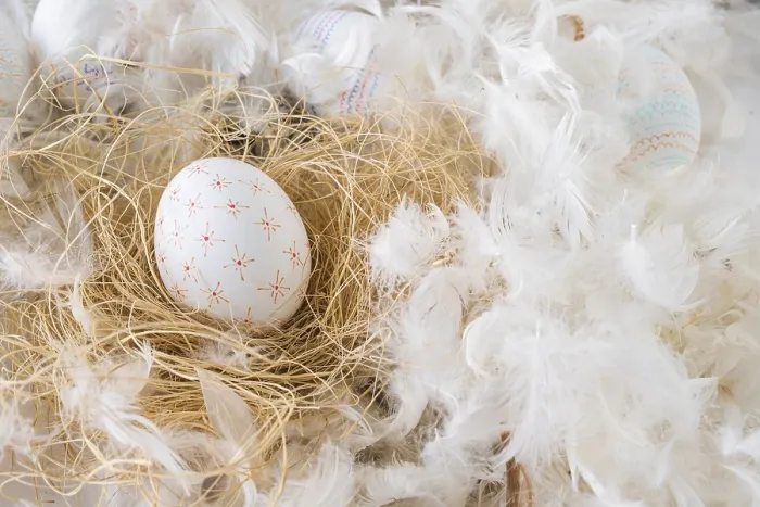 Framed Print : Set Easter Eggs in Hay Heap Feathers Print Framed Print : Set Easter Eggs in Hay Heap Feathers Print