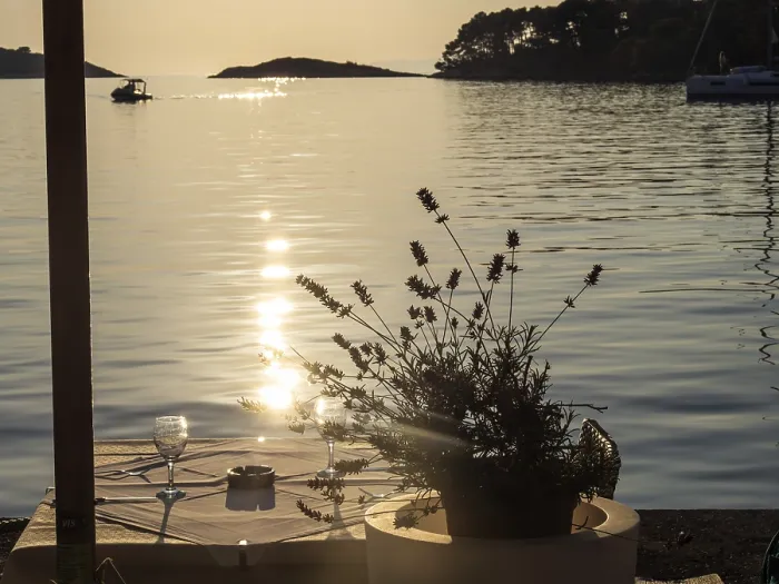 Framed Print : Set Table in Pomena Harbour, Mljet Island, Croatia Print Framed Print : Set Table in Pomena Harbour, Mljet Island, Croatia Print