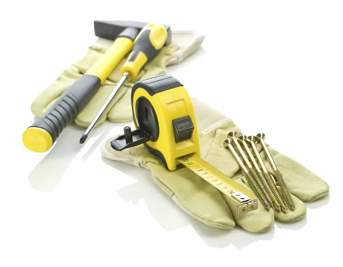 Framed Print : Set of tools on gloves Print Framed Print : Set of tools on gloves Print
