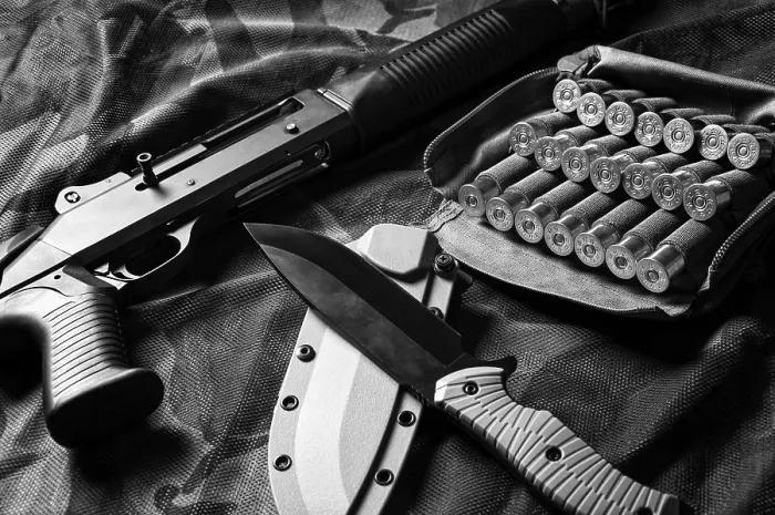 Framed Print : Print of Special Unit Fighter's Weapons - Top View Framed Print : Print of Special Unit Fighter's Weapons - Top View