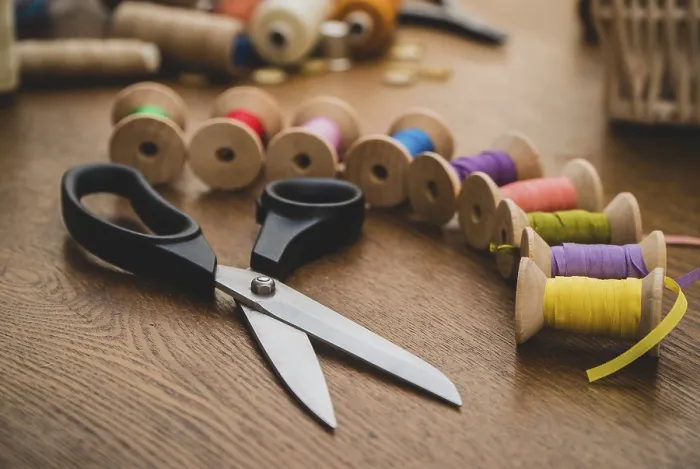 Framed Print : Sewing Concept Print: Scissors and Thread Spools Framed Print : Sewing Concept Print: Scissors and Thread Spools