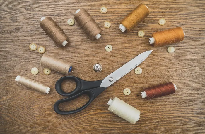 Framed Print : Sewing Essentials Print - Scissors, Threads and Buttons Framed Print : Sewing Essentials Print - Scissors, Threads and Buttons