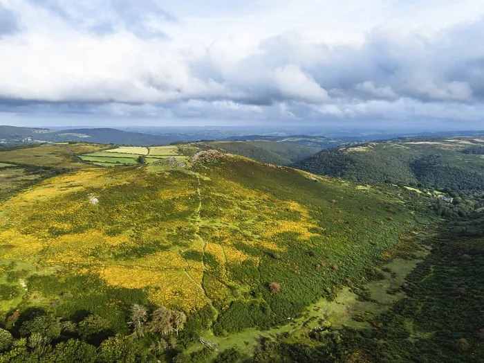 Framed Print : Sharp Tor Drone Print, Dartmeet, Devon, England Framed Print : Sharp Tor Drone Print, Dartmeet, Devon, England