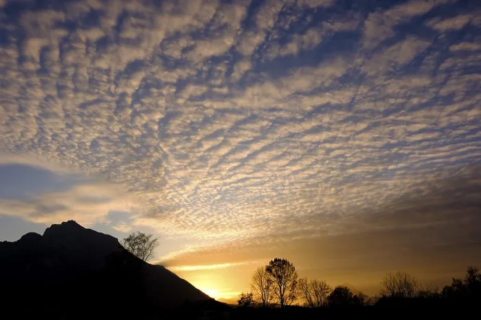 Framed Print : Sheep Clouds at Dusk Print, Untersberg Silhouette Framed Print : Sheep Clouds at Dusk Print, Untersberg Silhouette