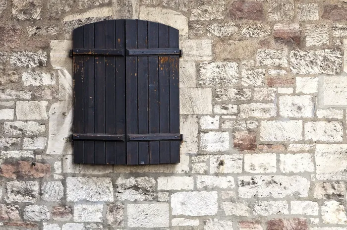 Framed Print : Shuttered Window in Castle Wall Print Framed Print : Shuttered Window in Castle Wall Print