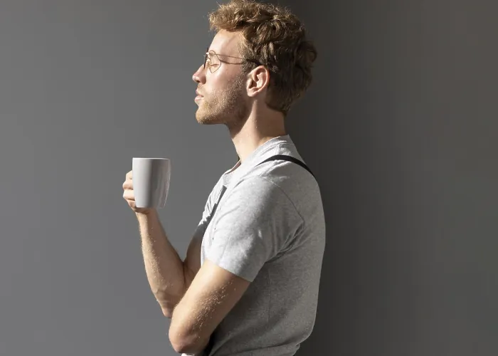 Framed Print : Sideways Man Drinking Coffee Print Framed Print : Sideways Man Drinking Coffee Print