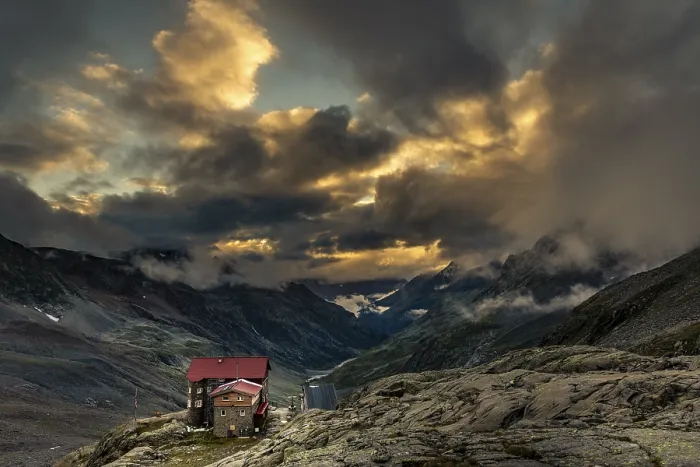 Framed Print : Siegerlandhutte Print: Sunset in Tyrolean Alps Framed Print : Siegerlandhutte Print: Sunset in Tyrolean Alps