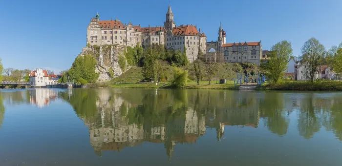 Framed Print : Sigmaringen Castle Print with Danube Reflection, Germany Framed Print : Sigmaringen Castle Print with Danube Reflection, Germany