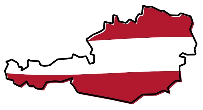 Framed Print : Simplified Map of Austria Outline Print with Flag