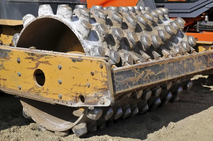 Framed Print : Single Drum Roller Print on Construction Site Framed Print : Single Drum Roller Print on Construction Site