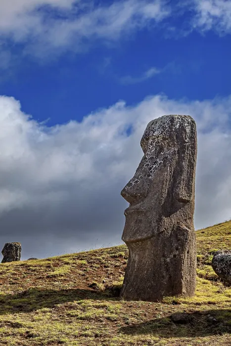 Framed Print : A Single Moai Against a Blue Sky Print on Easter Island