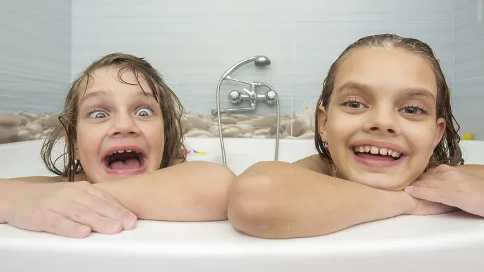 Framed Print : Two Sisters Bathe in the Bath Print Framed Print : Two Sisters Bathe in the Bath Print