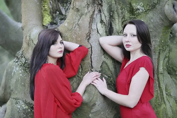 Framed Print : Two Sisters in Front of an Old Tree Print Framed Print : Two Sisters in Front of an Old Tree Print
