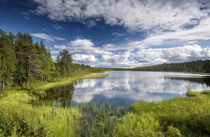 Framed Print : Sky and clouds reflected in lake Print, Lappi, Finland Framed Print : Sky and clouds reflected in lake Print, Lappi, Finland