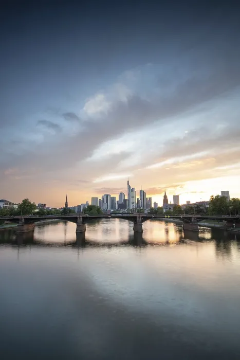 Framed Print : Print of Frankfurt Skyline at Sunset on the River Main Framed Print : Print of Frankfurt Skyline at Sunset on the River Main
