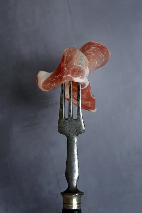 Framed Print : A Slice of Coppa on Fork Print, Germany Framed Print : A Slice of Coppa on Fork Print, Germany