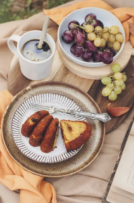 Framed Print : Cozy Autumn Setting Print - Pumpkin Cake and Coffee Framed Print : Cozy Autumn Setting Print - Pumpkin Cake and Coffee