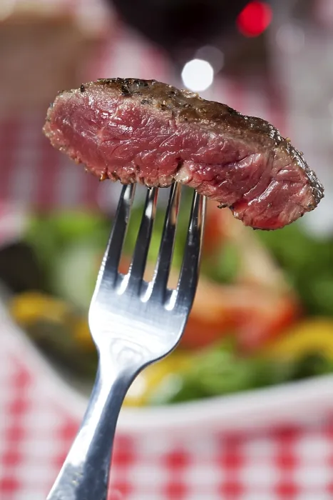 Framed Print : Steak Print on Fork Over Salad