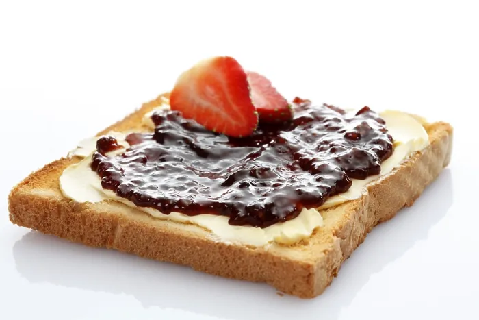 Framed Print : Toasted Slice of Bread Print with Strawberry Jam
