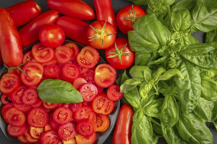 Framed Print : Sliced and Whole Tomatoes with Fresh Basil Print Framed Print : Sliced and Whole Tomatoes with Fresh Basil Print