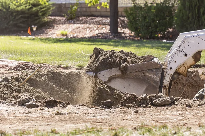Framed Print : Small Bulldozer Digging in Yard for Pool Installation Print Framed Print : Small Bulldozer Digging in Yard for Pool Installation Print